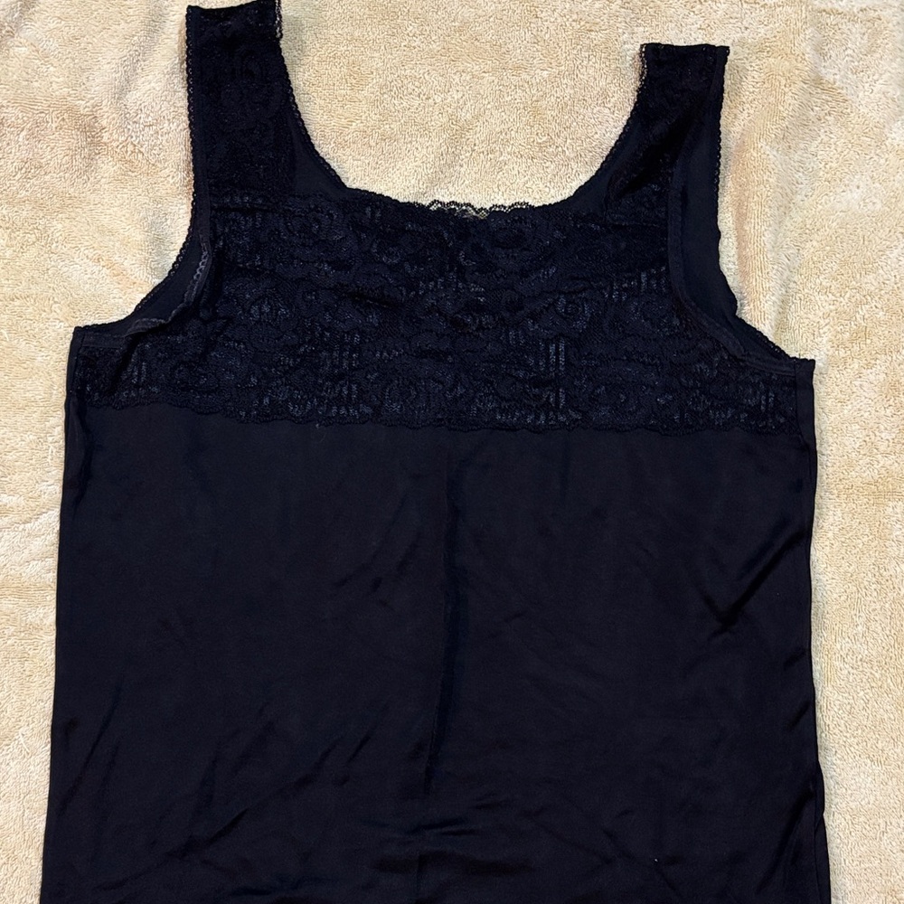 Cuddl Duds Black Lace-Trim Chemise Slip